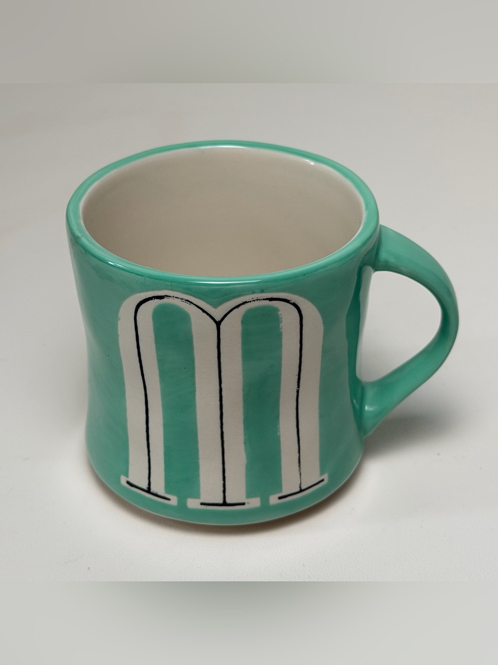 Anthropologie Green Ceramic Letter M Mug, Dishwasher & Microwave Safe,